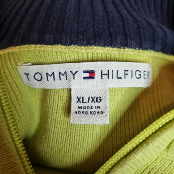 Tommy Hilfiger Mens Logo French Rib Quarter-Zip Green Cotton Sweater Size XL - Picture 6 of 10